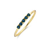 New Bling 9NB-0737-52 Zilveren Ring - Dames -  5 Zirkonia Steentjes - Blauw - 2 mm Doorsnee - Maat 52 - Zilver - Gold plated (Verguld/Goud op Zilver)