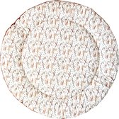 Popjes & Zo - boxkleed - 95 cm - rond - droogbloemen print naturel - rib cognac velvet