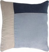 kussen Deco patchwork 45 cm textiel blauw/grijs