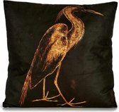 decoratiekussen reiger 45 x 45 cm fluweel goud/zwart