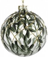 kerstbal Neola 10 cm glas transparant/groen