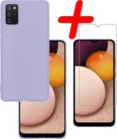 Hoes Geschikt voor Samsung A03s Hoesje Siliconen Back Cover Case Met Screenprotector - Hoesje Geschikt voor Samsung Galaxy A03s Hoes Cover Hoesje - Lila