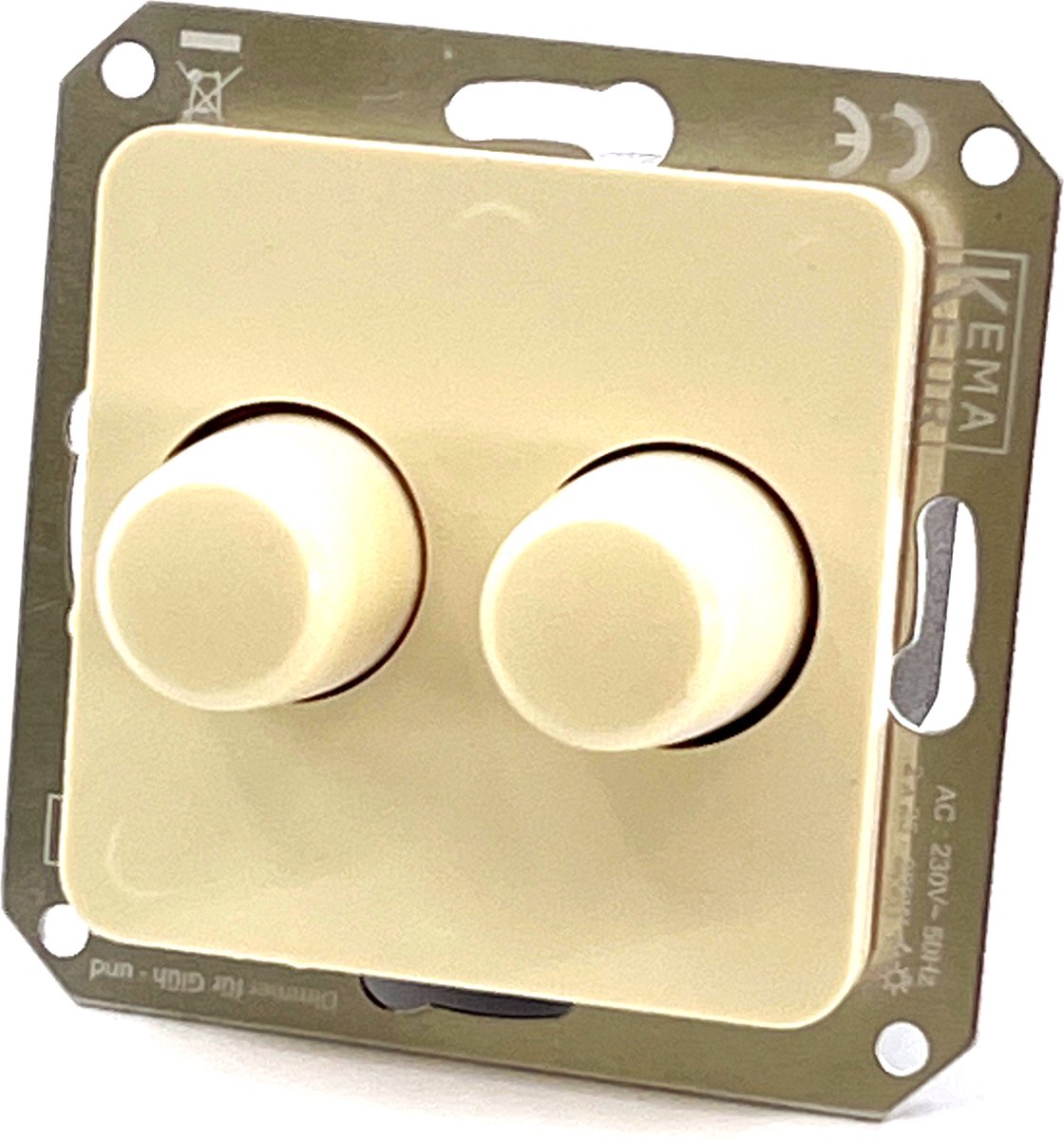 Tradim duo dimmer - Voor Berker M2 (Modul 2) - 230V verlichting en halogeen zonder trafo - 2x 25 tot 200 watt - Inbouw - Crème