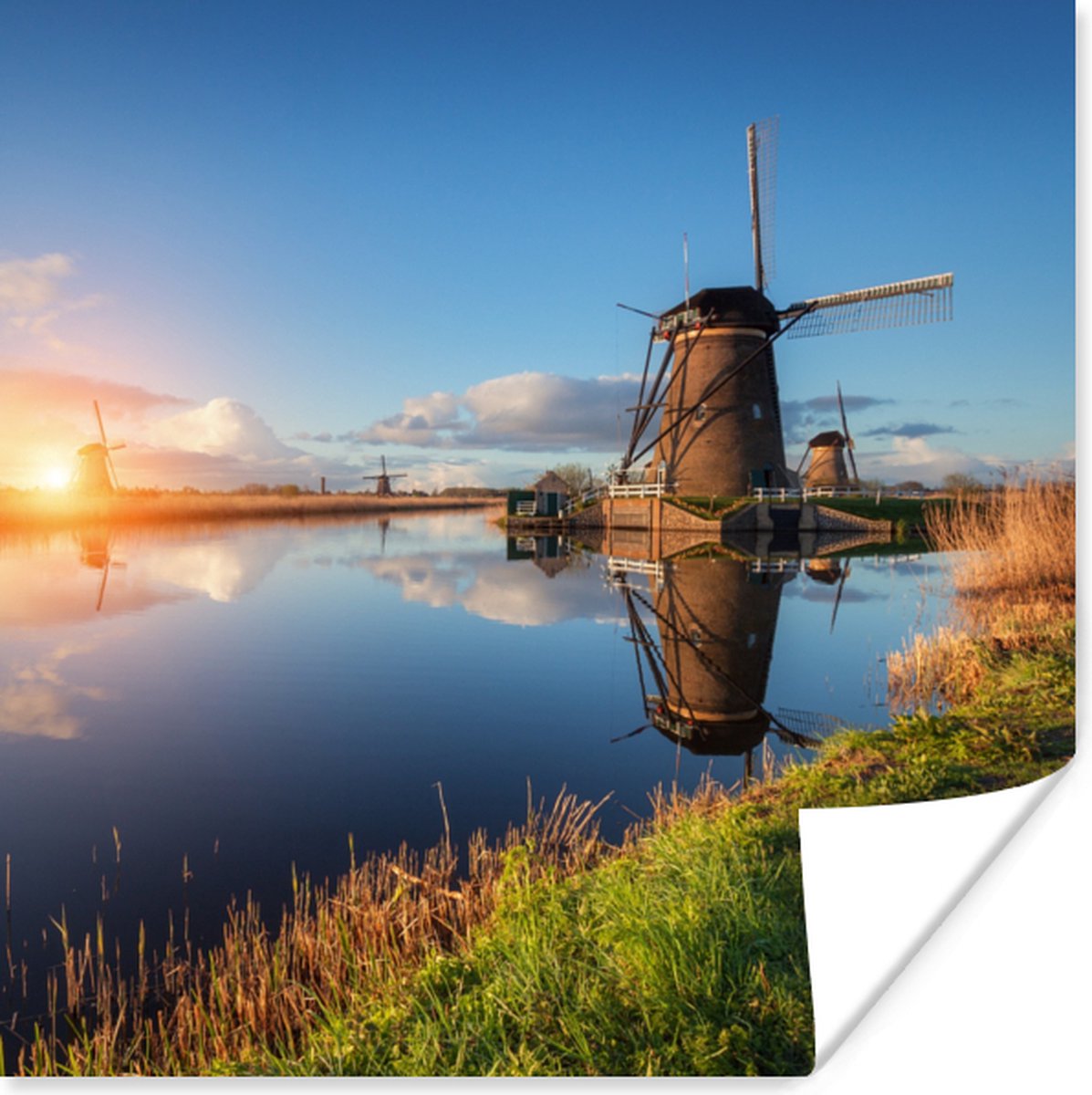 Poster Windmolen - Water - Zon - 50x50 cm