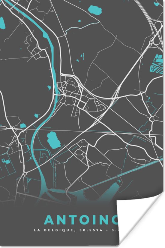Affiche België – Antoing – City Map – Map – Blauw – Map - 120x180 cm XXL