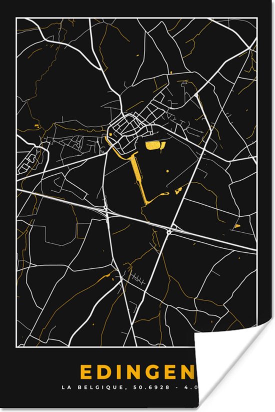 Poster Plattegrond - Kaart - Goud - Edingen - Stadskaart - 60x90 cm