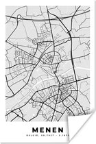 Poster Stadskaart – Zwart Wit - Kaart – Menen – België – Plattegrond - 80x120 cm