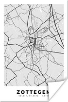 Poster België – Zottegem – Stadskaart – Kaart – Zwart Wit – Plattegrond - 20x30 cm