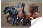 Fotobehang Drie Rennende Paarden - Vliesbehang - 400 x 280 cm
