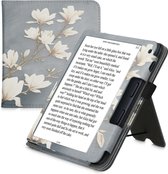kwmobile flip cover geschikt voor Kobo Libra 2 - Hoes met handgreep en standaard - E-reader hoesje in taupe / wit / blauwgrijs - Magnolia design