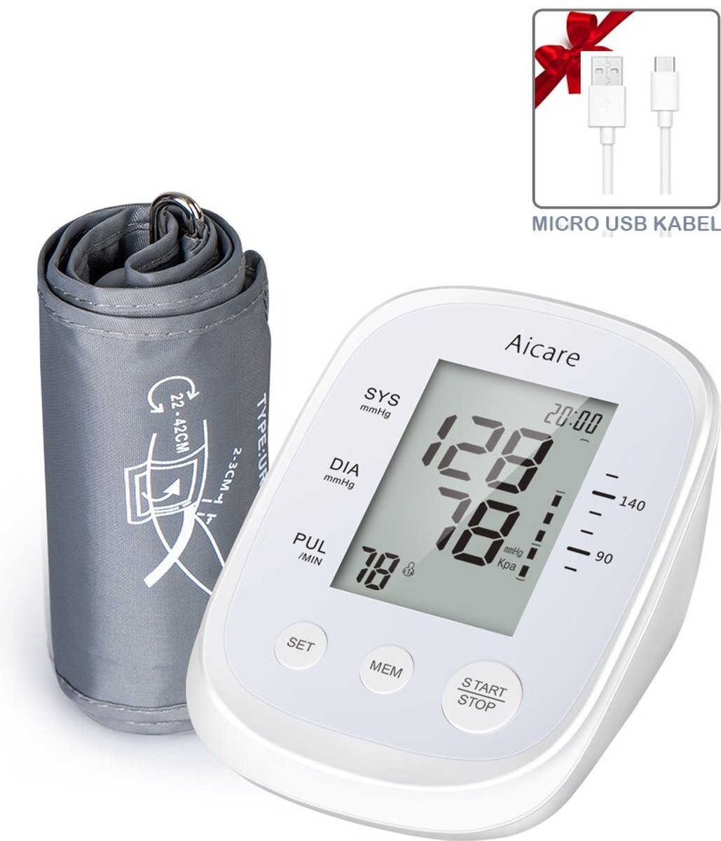 Bloeddrukmeter Bovenarm - Bp Medische Bloeddrukmeter - Digitale Bloeddrukmeter - Digitale Hartslagmeter - Hartslagmeter - Automatische Tonometer – Wit