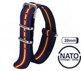 20mm Premium Nato Strap Rood Geel Blauw - Vintage James Bond - Nato Strap collectie - Mannen - Horlogeband - 20 mm bandbreedte voor oa. Seiko Rolex Omega Casio en Citizen