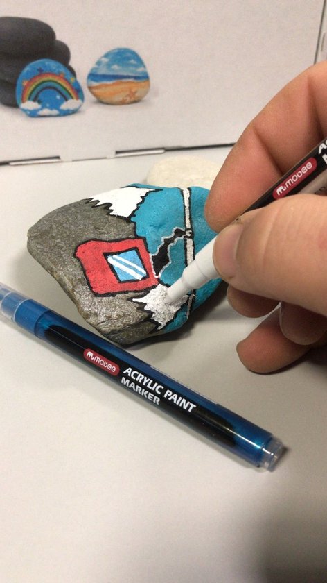 HappyStone beschilderen - Acryl marker stiften 0,7 mm fijne punt - inclusief Sjablonen - 20 kleuren - Acrylverf - Tekenset - Mandala - Acrylstiften voor stenen schilderen - Happy Stones maken - Mobee