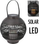 Oneiro’s Luxe Solar lantaarn LED 23 cm - basket - ⌀22x23 cm - Tuinverlichting - Lichtsnoer voor buiten - zwart - prikspot - zonne-energie – LED – zomer – tuinverlichting – solarlamp