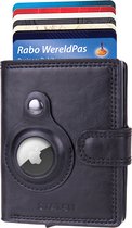 Statch Luxe Wallet Porte-cartes extensible - Porte-cartes de crédit en aluminium et Cuir avec attache AirTag / Porte-cartes pour hommes et femmes - Anti-skim / Protecteur de carte RFID 10 à 11 cartes - Zwart