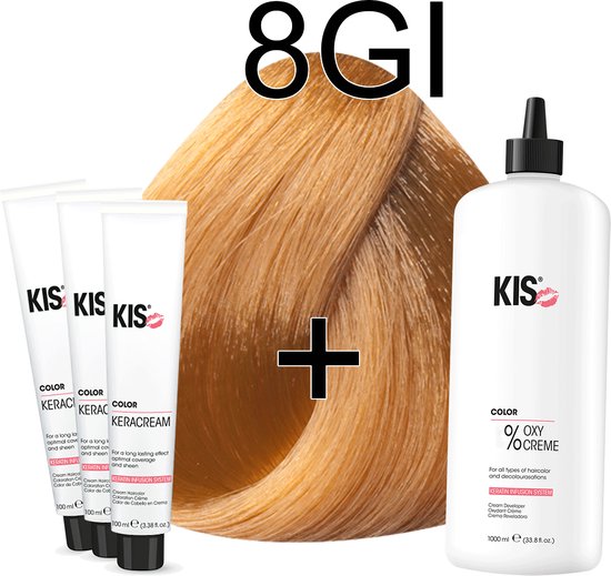 Kit de teinture pour cheveux LARGE - 4N Châtain moyen | KIS - (3 x teinture pour les cheveux et 1L de peroxyde d'hydrogène) - NL Haarverf set LARGE - 4N Middelbruin | KIS - (3 x haarverf & 1L watersofperoxide)