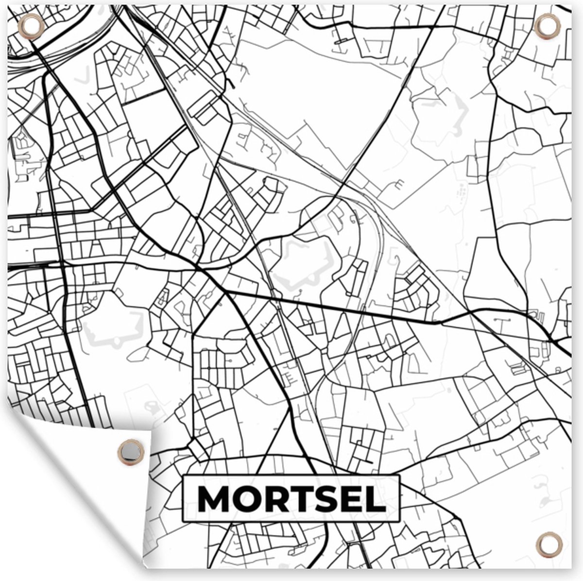 Tuin poster Stadskaart – Plattegrond – België – Zwart Wit – Mortsel – Kaart - 200x200 cm - Tuindoek