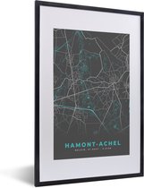 Fotolijst incl. Poster - Stadskaart – Grijs - Kaart – Hamont Achel – België – Plattegrond - 40x60 cm - Posterlijst