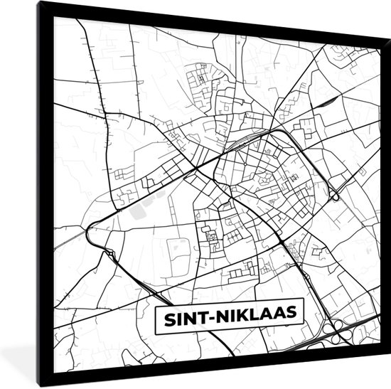 Cadre photo avec affiche Zwart Wit- Zwart Wit - België - Carte - Plan de la ville - Carte - Sint Niklaas - 40x40 cm - Cadre pour affiche