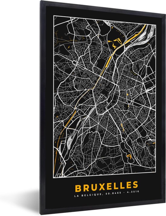 Fotolijst incl. Poster - Brussel - Stadskaart - Goud - Kaart - Plattegrond - 40x60 cm - Posterlijst