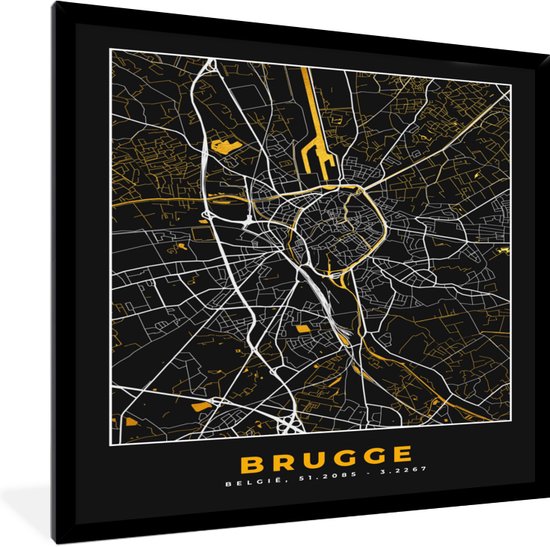 Fotolijst incl. Poster - Goud - Brugge - Stadskaart - Kaart - Plattegrond - 40x40 cm - Posterlijst