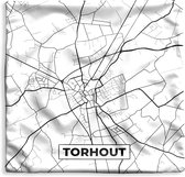 Kussenhoes 45x45 cm - Zwart Wit – België – Plattegrond – Stadskaart – Kaart – Torhout - Katoen / Polyester - Voor Binnen