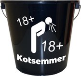 Emmer - 5 liter - zwart - met tekst: Kotsemmer 18 plus – Cadeau – Geschenk – Gift – Kado – Surprise