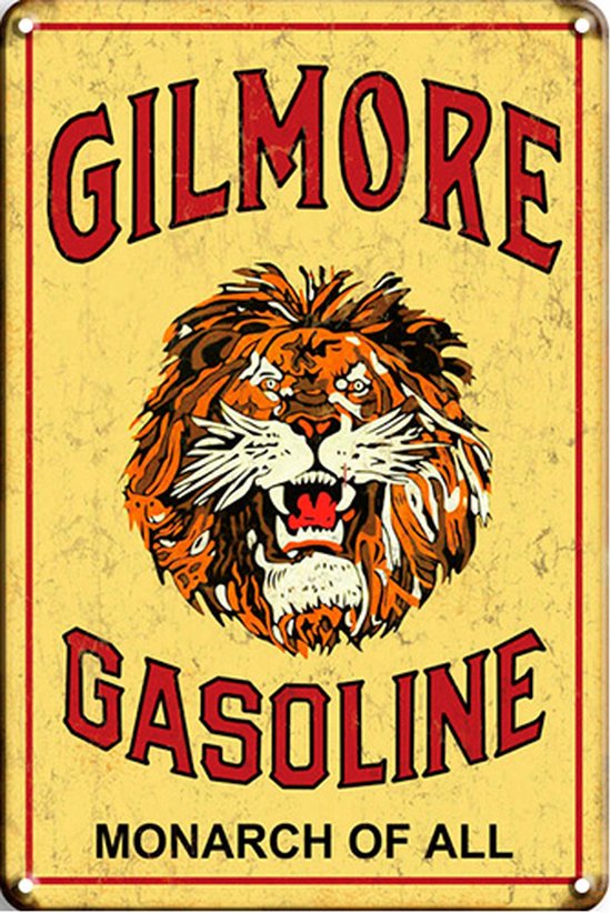 Signs-USA - Retro wandbord - metaal - Gilmore Lion Gasoline - 20 x 30 cm