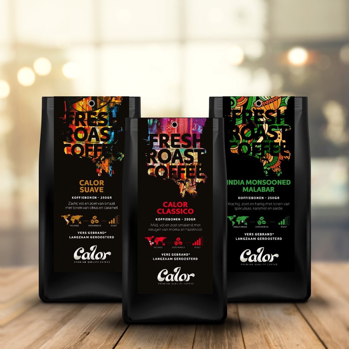 CALOR koffiebonen proefpakket 3x 250 gr 100% arabica