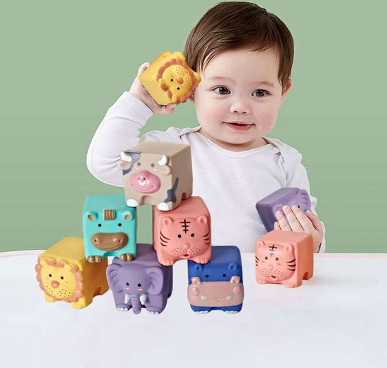 Zachte bouwblokken voor baby's en kinderen - dieren - 6 stuks