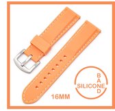 16mm Rubber Siliconen horlogeband Zalm met Witte stiksels passend op o.a Casio Seiko Citizen en alle andere merken - 16 mm Bandje - Horlogebandje horlogeband