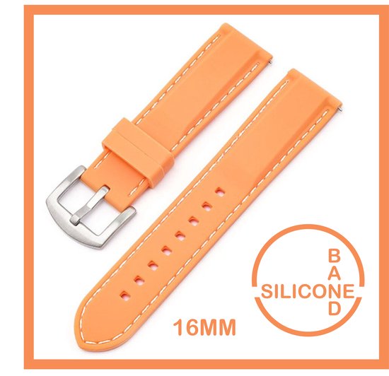 16mm Rubber Siliconen horlogeband Zalm met Witte stiksels passend op o.a Casio Seiko Citizen en alle andere merken - 16 mm Bandje - Horlogebandje horlogeband