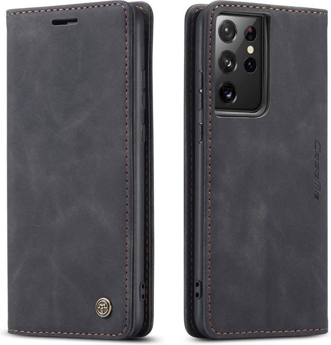 CaseMe Bookcase Pasjeshouder Hoesje Samsung S21 Ultra Zwart - Telefoonhoesje - Smartphonehoesje - Zonder Screen Protector