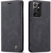 CaseMe Bookcase Pasjeshouder Hoesje Samsung S21 Ultra Zwart - Telefoonhoesje - Smartphonehoesje - Zonder Screen Protector
