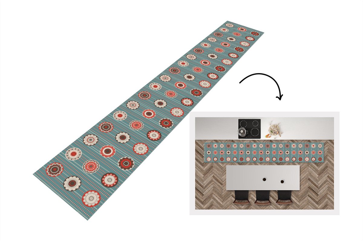 Keukenloper - Keukenmat - Bohemian - Bloemen - Vintage - Design - 360x60 cm - Keuken vloerkleed