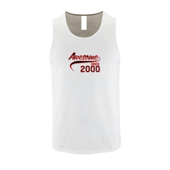Witte Tanktop met Rode print "Awesome 2000 “ size S