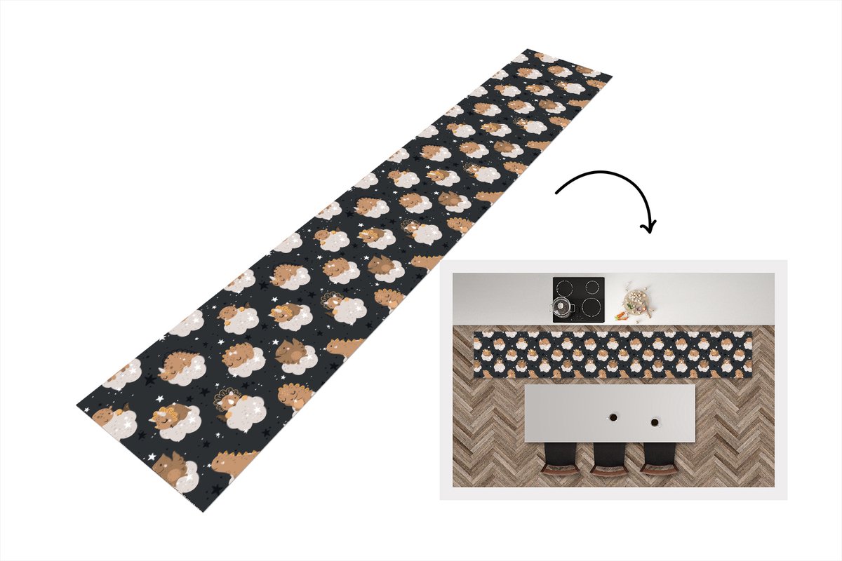 KitchenYeah Keukenloper - Keukenmat - Patroon - Jongens - Dino - Kinderen - Keuken vloerkleed Multicolor