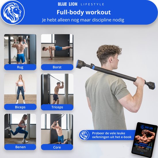 Blue Lion Max-2 Pull-up bar - Optrekstang - Thuis sporten - Met Resistance band & Workout E-book