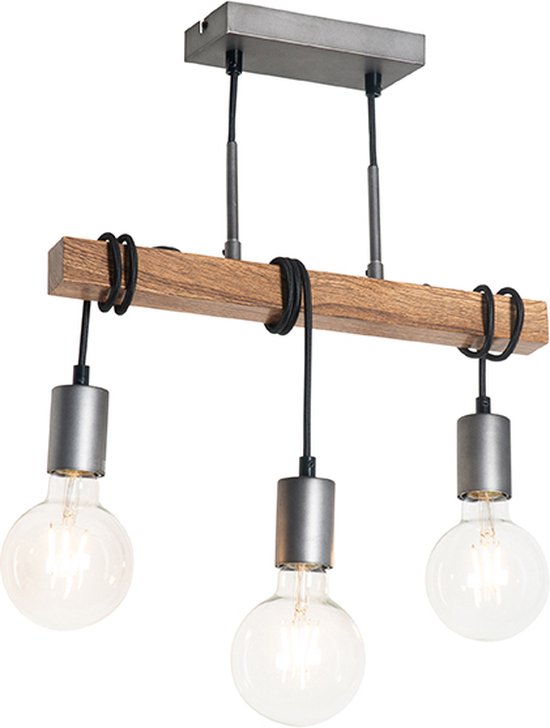 QAZQA gallow - Industriele Plafondlamp - 3 lichts - L 40 cm - Staal - Industrieel - Woonkamer | Slaapkamer | Keuken