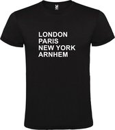 Zwart t-shirt met " London, Paris , New York, Arnhem " print Wit size XXXXL