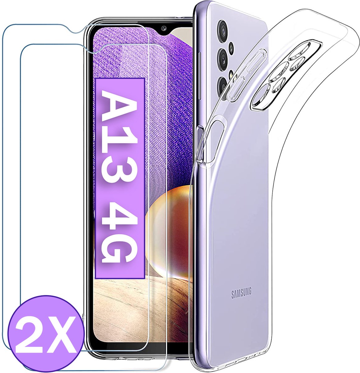 Samsung Galaxy A13 4G & A13 5G Hoesje Transparant & 2X Glazen  Screenprotector -... | bol.com