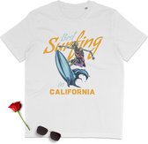T Shirt Dames en Heren - Surfen California - Wit - Maat M