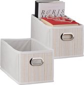 Relaxdays 2 x opbergmand bamboe - badkamer mand - stoffen opbergbox - mandje stof - wit