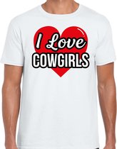 I love Cowgirls verkleed t-shirt wit - heren - Western/ Wilde westen thema verkleed outfit / kleding L