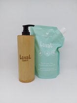 Loval - Starterset - Moederdag Cadeau - Organische shampoo met argan olie (navulzak 450ML) en Loval hervulbare bamboe dispensers (200ML) - Shampoo en Conditioner zonder sulfaten, p