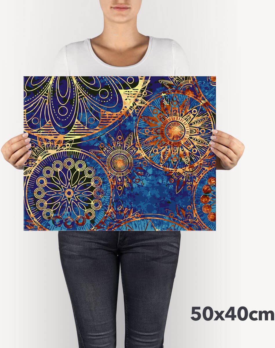 Schilderen Op Nummer Volwassenen DIY Paint By Number Compleet Hobby Pakket op Frame met Vernis - ®Arty Bee - Golden Mandalas 50x40cm — afbeelding 5
