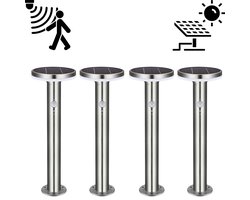 Proventa Solar Tuinpaal Draadloos - Bewegingssensor & daglicht sensor - RVS - IP44 - 4 lantaarn palen - Buitenverlichting met bewegingsmelder