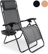 Chaise de jardin pliable LifeGoods - Réglable 30°-90° - Table d'appoint et oreiller - Métal - Gris foncé