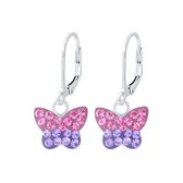 Joy|S - Zilveren vlinder oorbellen - paars roze kristal - leverback sluiting