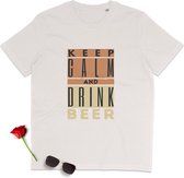 T Shirt Heren - Blijf Kalm, Drink Bier - Korte Mouw - Wit - Maat L